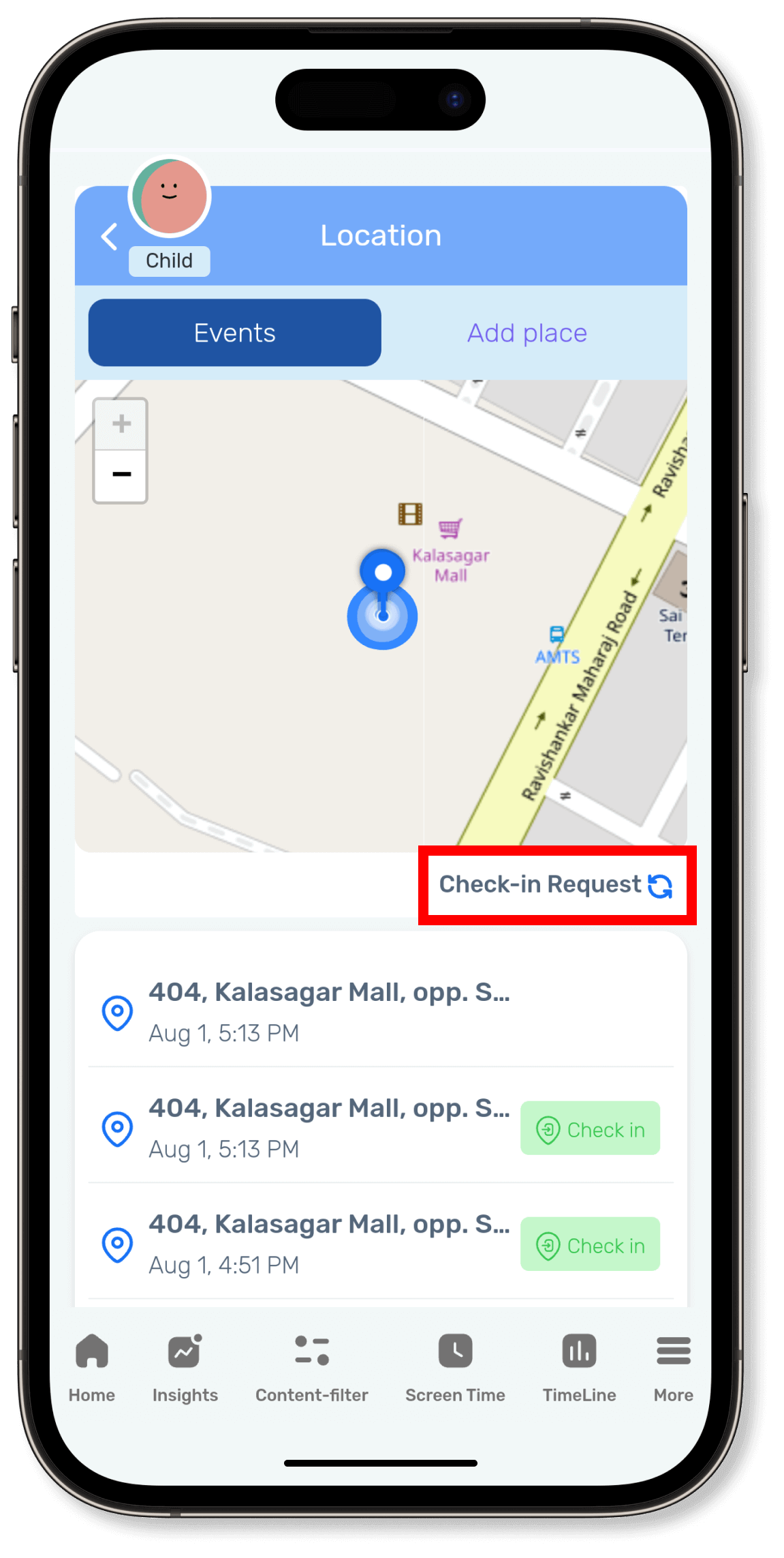 Click on check in request