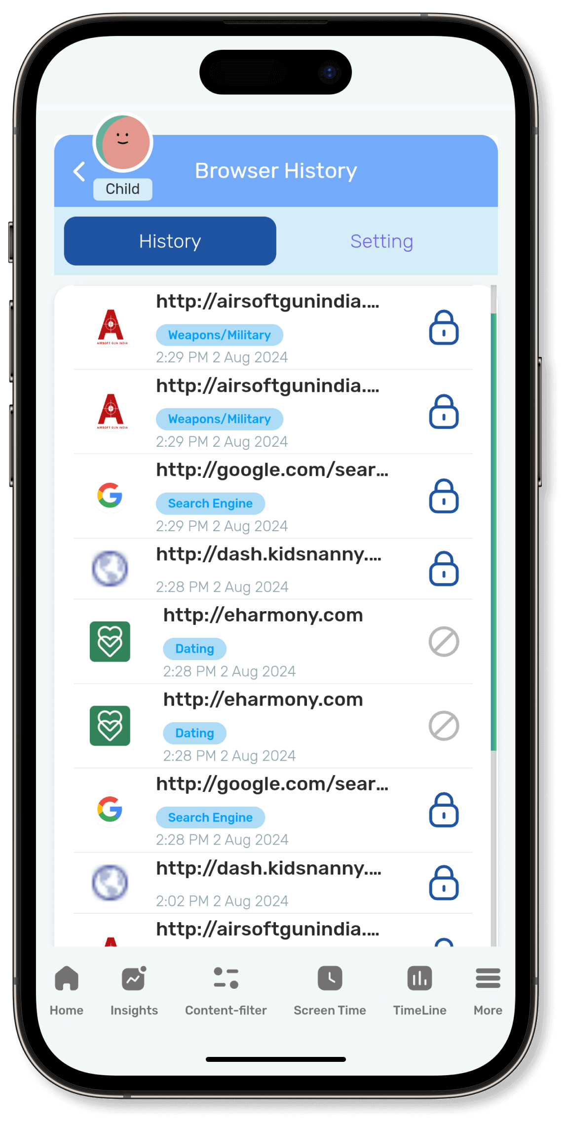 see your child's phone web history