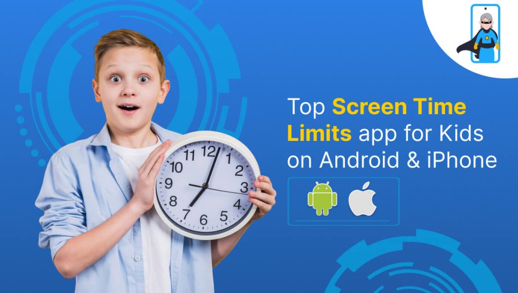 Child using a tablet with a screen time limit notification, symbolizing parental control on Android devices via KidsNanny App