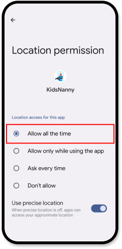Allow all the time location permission