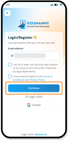 Signup and Login in KidsNanny