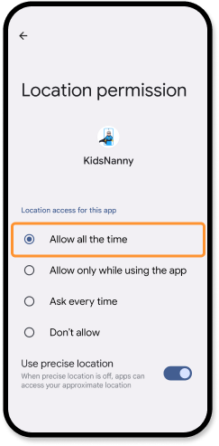 Allow all the time location permission