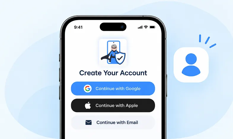 Create a KidsNanny parent account using Google, Apple, or email