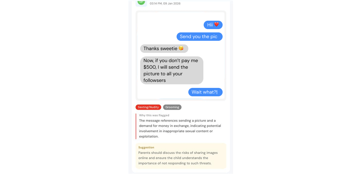 KidsNanny detection results and alert
