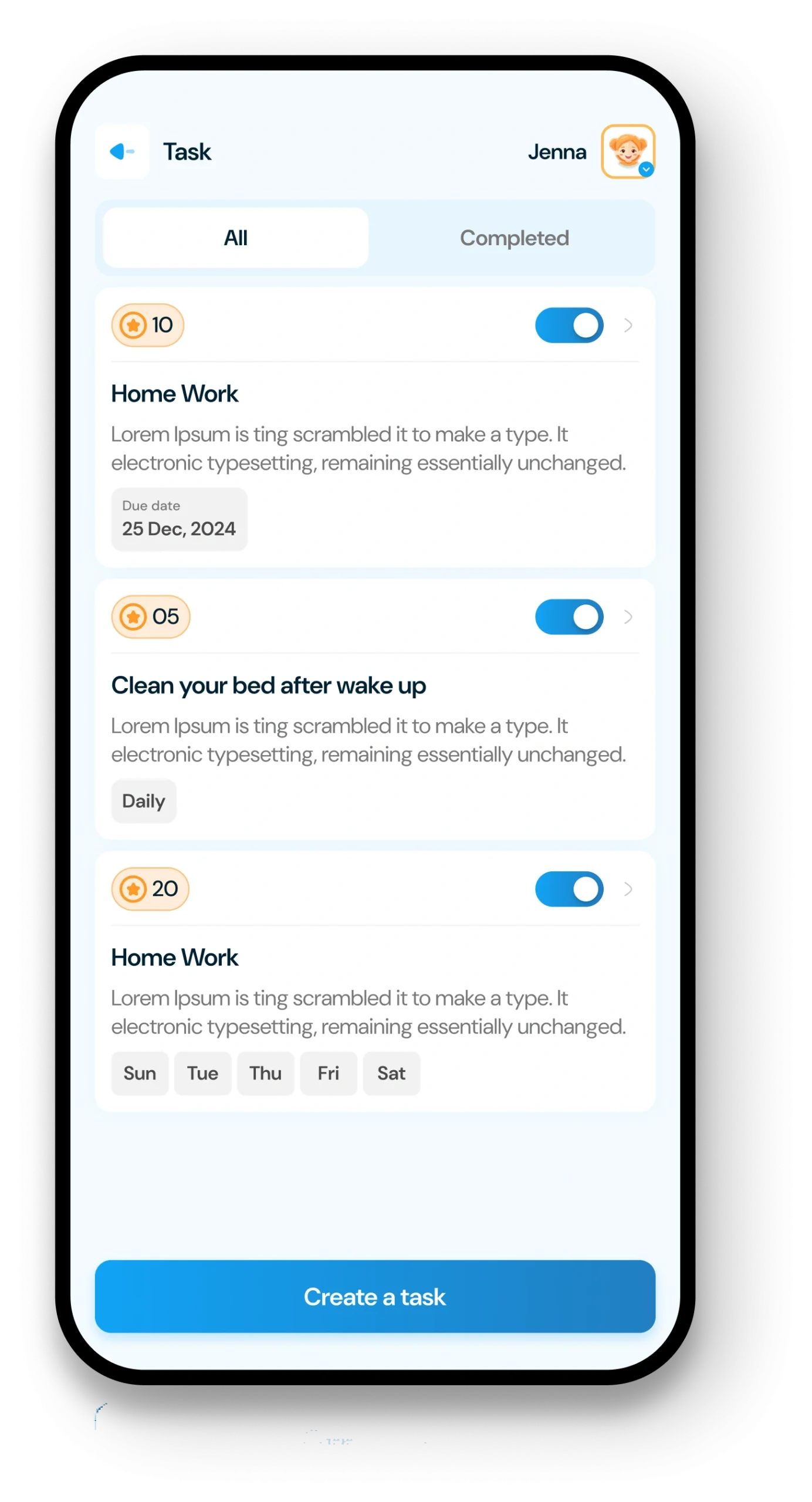 Create task and set rewards points